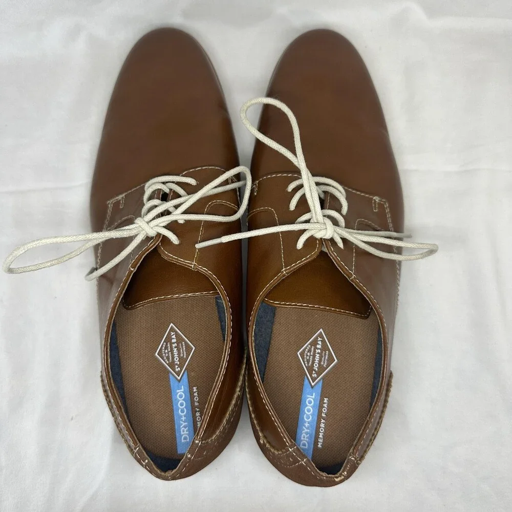 St John's Bay Shoes Mens Size 10.5 Brown Oxford Slater Memory Foam Dry+Cool